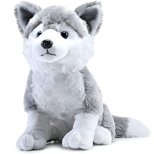 Webby Plush Husky Dog Stuffed Animal Puppy Soft Toy, Adorable Gifts for Kids and Adult, Glitter Eyes Soft Toy, 35CM (Grey)