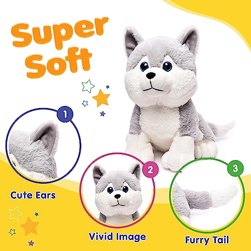 Webby Plush Husky Dog Stuffed Animal Puppy Soft Toy, Adorable Gifts for Kids and Adult, Glitter Eyes Soft Toy, 35CM (Grey)