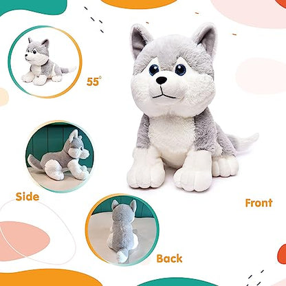 Webby Plush Husky Dog Stuffed Animal Puppy Soft Toy, Adorable Gifts for Kids and Adult, Glitter Eyes Soft Toy, 35CM (Grey)