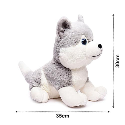 Webby Plush Husky Dog Stuffed Animal Puppy Soft Toy, Adorable Gifts for Kids and Adult, Glitter Eyes Soft Toy, 35CM (Grey)